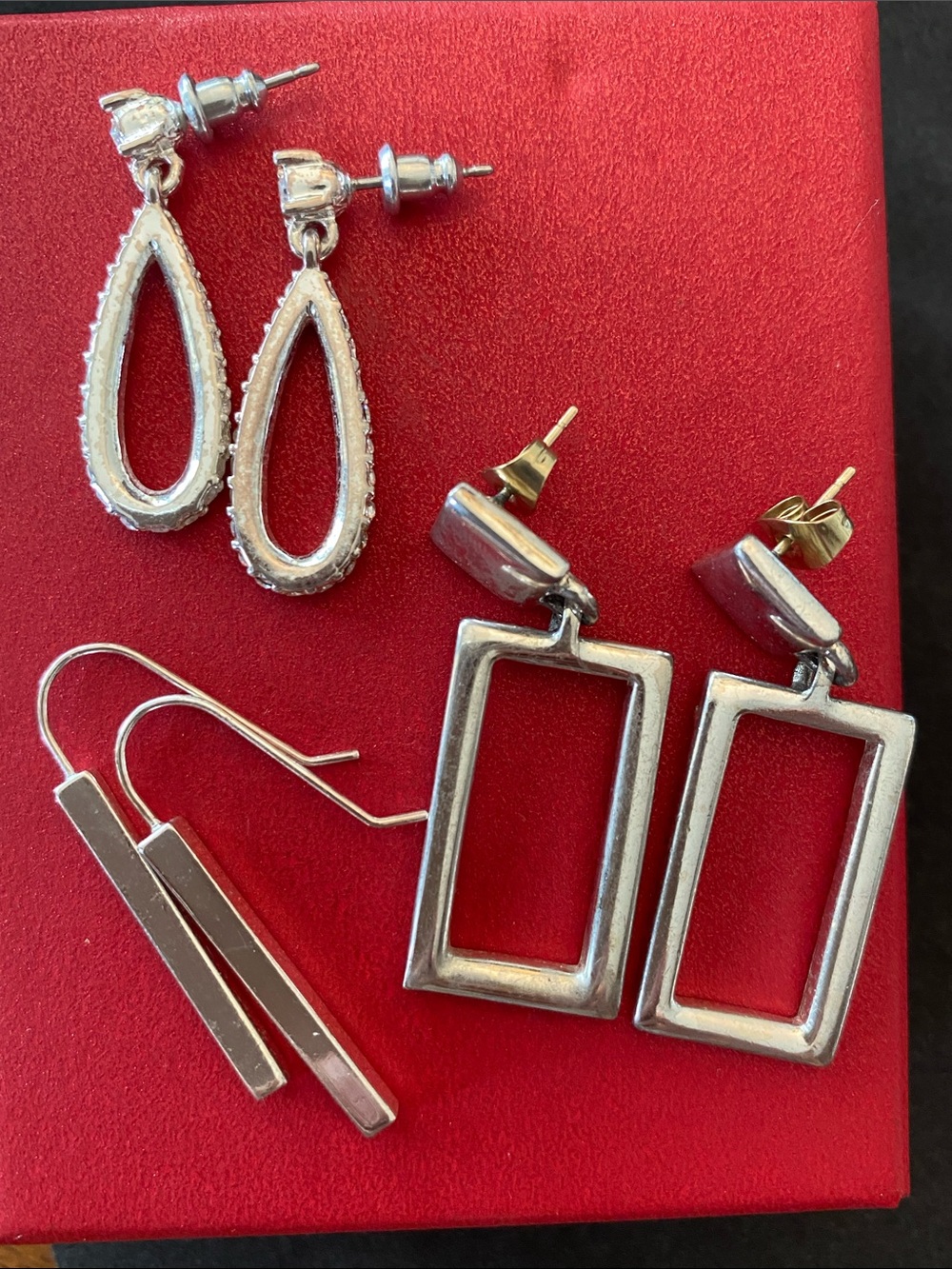 3 pr. Pierced Silvertone Earrings